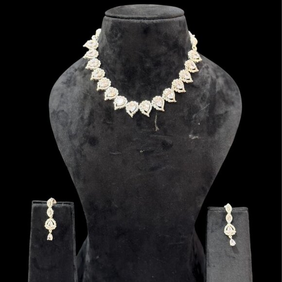 Designer Silver-Plated Diamond Look Necklace with Matching Earrings - Picture 1 of 1
